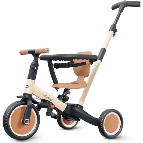 newyoo TR008 5-in-1 Tricycle for Toddlers 1-3, Toddler Bike, Birthday Gift | Toddler Trike with Safety Bar and Parent Push Handle Converts to Balance Bike, Fun Outdoor Toy for Boys and Birls, Khaki
