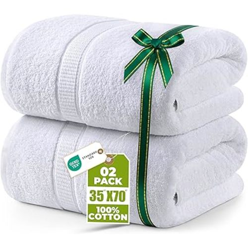 Utopia Towels Luxurious Jumbo Bath Sheet 2 Piece, 600 GSM, 35 by 70 Inches, 100% Ring Spun Cotton, Highly Absorbent and Quick Dry Extra Large Bath Towel, Super Soft Towel, White