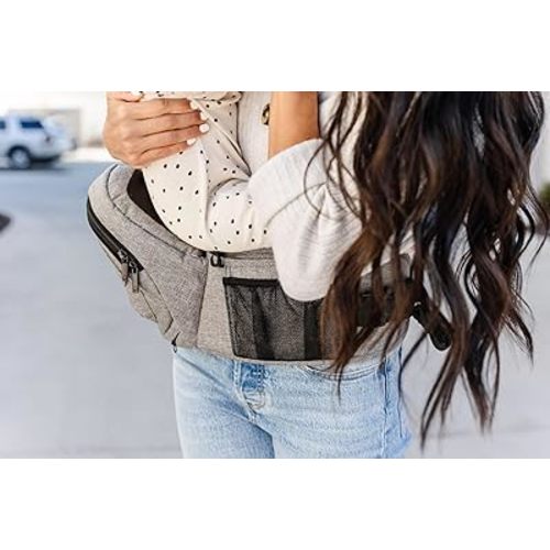 Tushbaby Original Hip Seat Baby Carrier for Babies & Toddlers up to 45 lbs, Safety Certified, Lightweight No-Foam Design with Storage, Grey