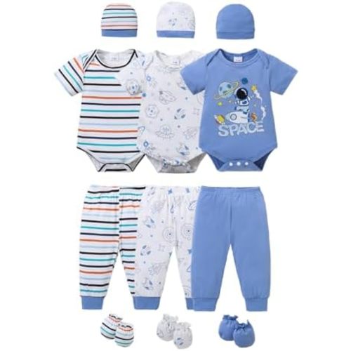 Newborn Baby Boys Clothes Outfits Funny Pattern Romper Pants Set Infant Unisex Baby Clothing 12Pcs