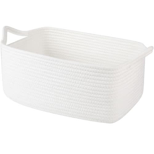 OIAHOMY 19L Woven Basket, Gift Basket Empty with Gift Bags and Ribbons, Rope Baskets for Baby Showers, Storage Baskets with Handles for Nursery, Pet Toy Organizer - White
