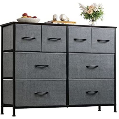 WLIVE Dresser for Bedroom with 8 Drawers, Wide Fabric Dresser for Storage and Organization, Chest of Drawers, Dressers for Living Room, Closet, Hallway, Dark Grey