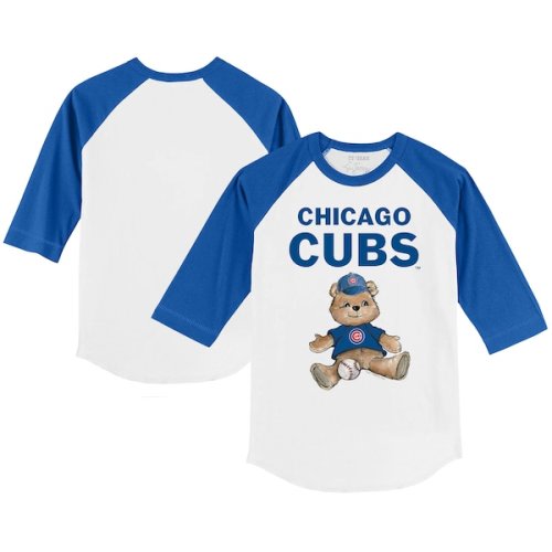 Infant Chicago Cubs Tiny Turnip White/Royal Teddy Boy Raglan 3/4 Sleeve T-Shirt