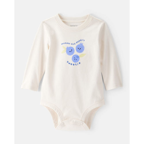 Baby Girl Cotton Long-Sleeve Graphic Bodysuit - White | Carter's