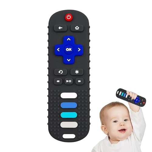 YAPROMO Baby Reomte Teether Toys, Food Grade Silicone Teething Toys for 3-18 Months, Remote Control Chew Toy BPA Free, Teething Relief Teether Toys for Newborn Infant Boy & Girl