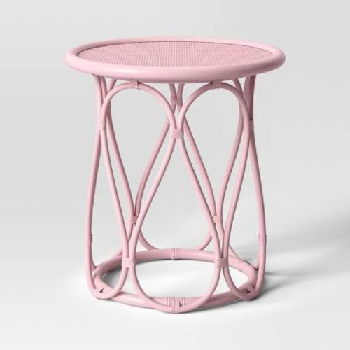 Rattan Kids' Bedside Table Coral - Pillowfort™: Pink Rattan Nightstand, No Assembly, Ethical Handcraft Certified