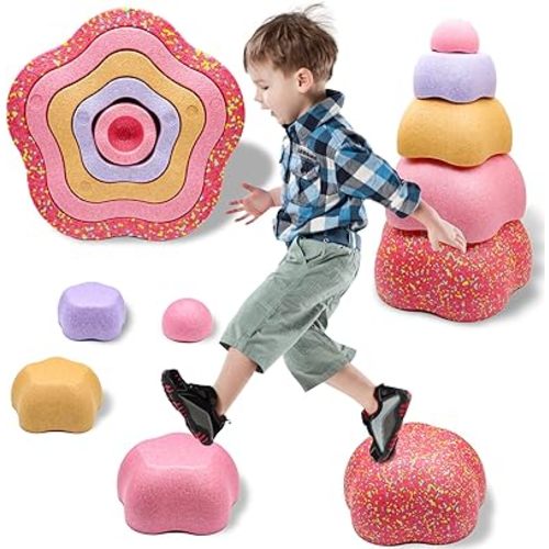 Stepping Stones for Kids Super-Light Baby-Safe Foam Petals for Sensory Balance Toddler Stepping Stones for Toddlers 1-3 Indoor&Outdoor Coordination Obstacle Course Stacking Blocks Beach Toys 5-Piece
