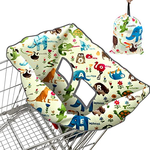 Shopping Cart Cover for Baby, High Chair Cover, Cart Cover for Babies, Kids& Toddlers, Portable 2-in-1 Design, Includes Free Carry Bag for Market and Resturant Use(Cute Zoo)
