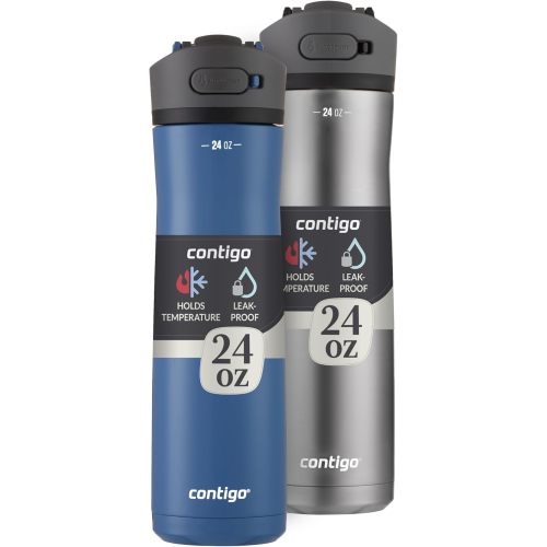 Contigo 24oz Leakproof Stainless Steel Water Bottle with Straw & Handle Dual Insulated for Cold & Hot Drinks -(Pack of 2)