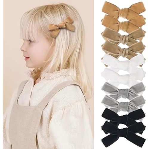 CÉLLOT 10Pcs 3inch Velvet Hair Bows Clips for Girls, Fully Lined Christmas Bows Ponytail Pigtail Bows Alligator Clips Hair Accessories for Little Girls Kids Child and Teens（5 Pairs）
