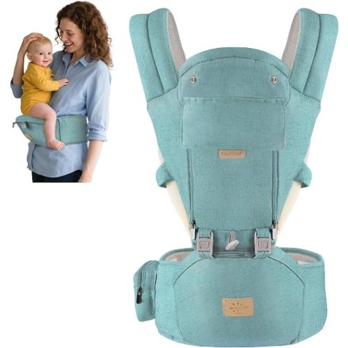 FRUITEAM 6-in-1 Baby Carrier with Waist Stool/Hip Seat, One Size Fits All -Adapt to Newborn, Baby Hip Carrier for Breastfeeding, Infant & Toddler (Green)