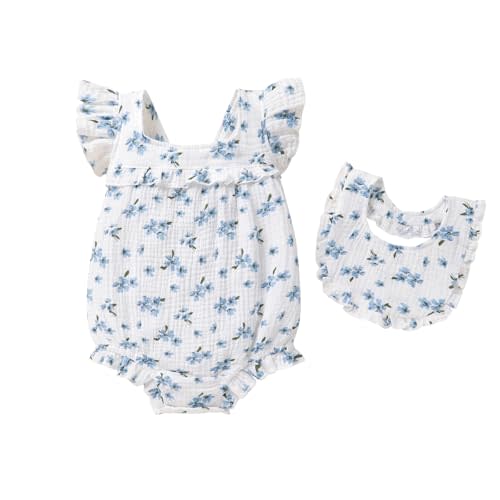 YOUNGER TREE Baby Girl Romper 100% Cotton Ruffle Sleeveless Summer Outfit with Accessory Soft Infant Clothes for Daily Wear