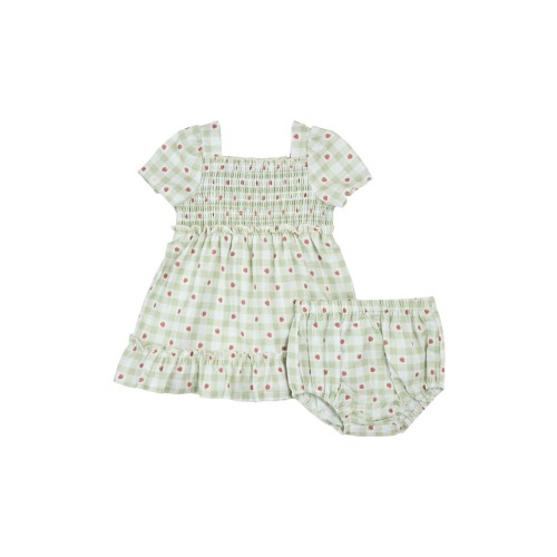 Strawberry Gingham Print Organic Cotton Dress & Bloomers Set