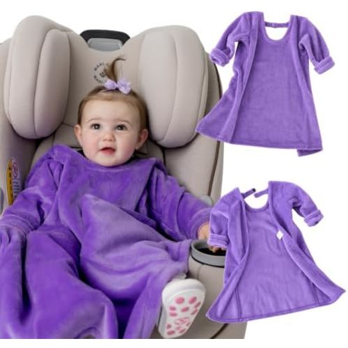 Buckle Me Baby Cozy Car Seat Blankies, Sleeves, Dropped Neckline, Sherpa, Safe, Soft, Breathable, Lightweight, Purple, 0-24M