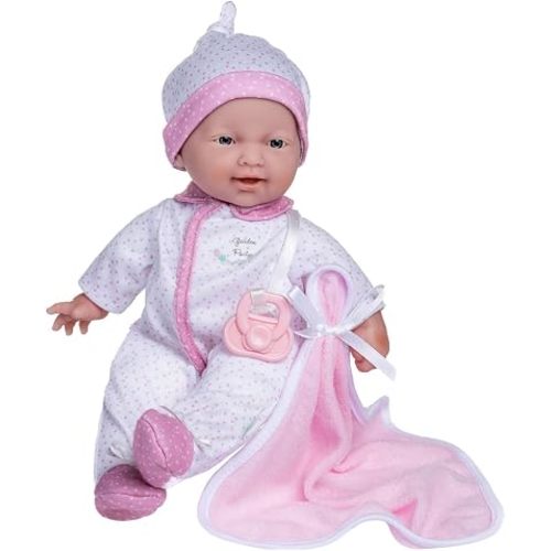 La Baby Caucasian 11-inch Small Soft Body Baby Doll | JC Toys - La Baby | Washable |Removable White and Pink Outfit w/Hat, Pacifier & Blanket | for Children 12 Months +
