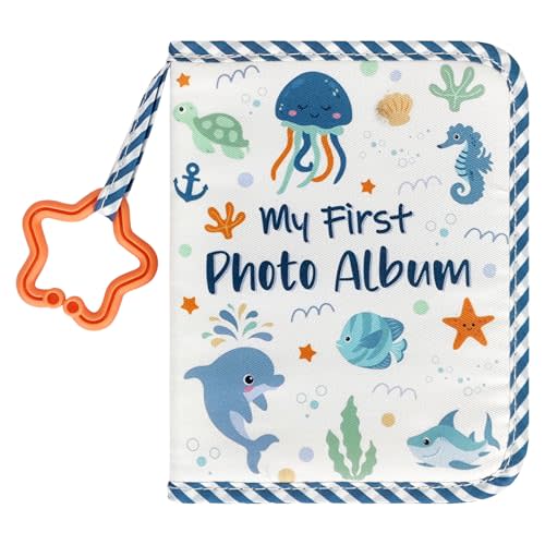 Baby's First Family Album - Soft Cloth Photo Book Gift Set with Baby-Safe Mirror | 5.5x7 Inch Holds 17 Photos Fabric Memory Book for Newborns, Toddlers, Baby Showers