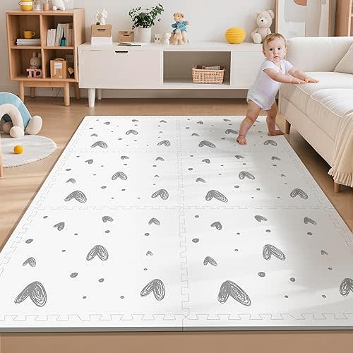 PIGLOG XL Baby Play Mat-72”x 48” Puzzle Play Mat,with 6 Foam Floor Tiles,Interlocking Foam Baby Mat for Babies&Toddlers,Waterproof,Expandable Tiles with Edges,Tummy Time Mat(Love)