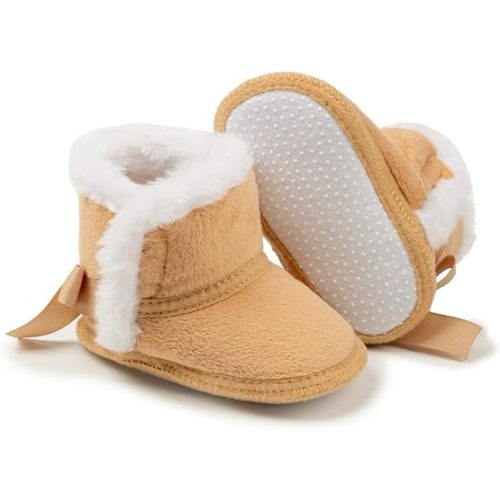 Infant Unisex Warm Fur Lining Soft Boots Baby Winter Ankle Non-Slip Rubber Texture Sole Toddler Winter Snow Crib Shoes