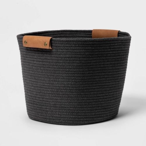 13" Decorative Coiled Rope Basket Gray Charcoal - Brightroom™: Storage Basket For Gifts, Toy Basket, 13x14x11