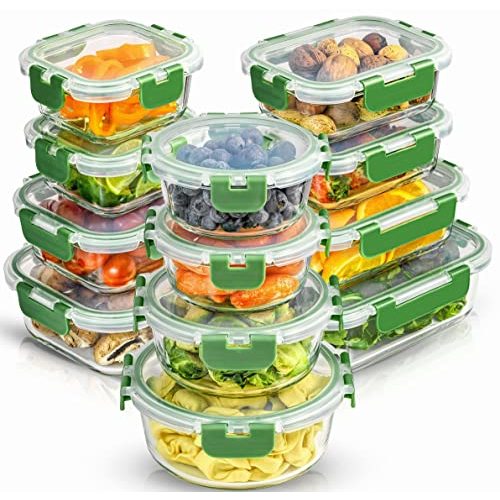 JoyJolt 24pc Borosilicate Glass Storage Containers with Lids | 12 Airtight/Freezer Safe Food Storage Containers for Pantry and Kitchen | Meal Prep Container for Lunch | Glass Tupperware Set