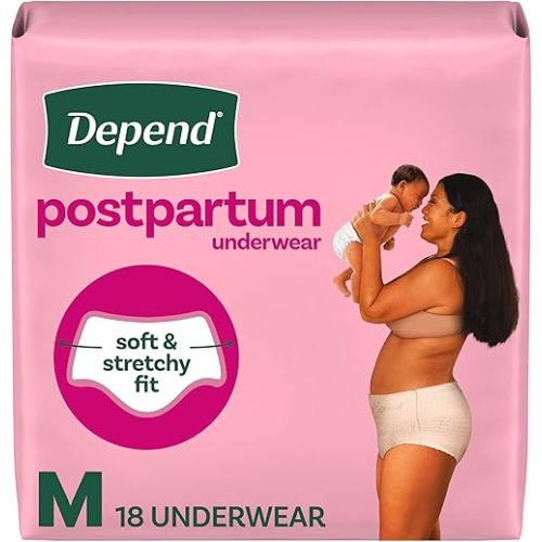 Depend Postpartum Underwear for Women, Adult Incontinence Underwear, Maximum Absorbency, Medium, 18 Count