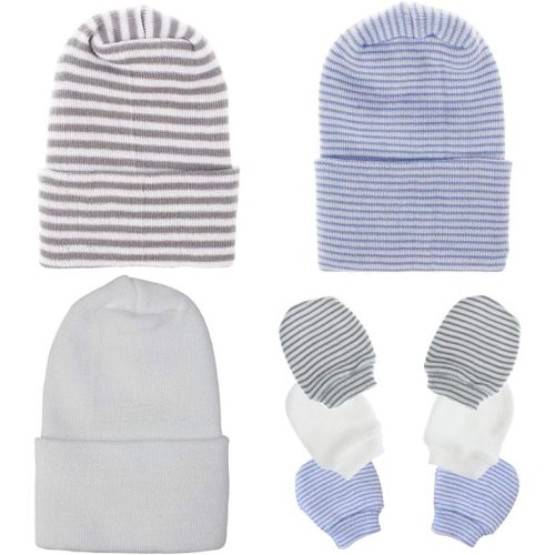 Baby Caps and Mittens Newborn Hospital Beanie Hats No Scratch Gloves Soft Babies Gift Set for Boys Girls