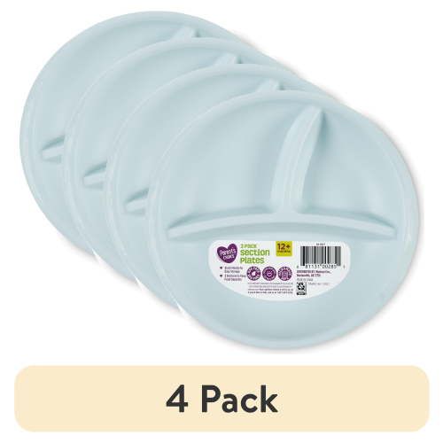 (4 pack) Parent's Choice 3 Compartment Section Plate, Toddlers Aged 12 Months and up, 3 Count, Gender Neutral