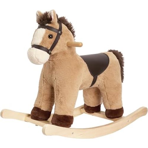 Rock My Baby Rocking Horse, Rocking Animal with Realistic Sound, Stuffed Rocker for Toddlers 18M+, Soft Filling Ride on Pony, Light Brown Horse, CPC Certified