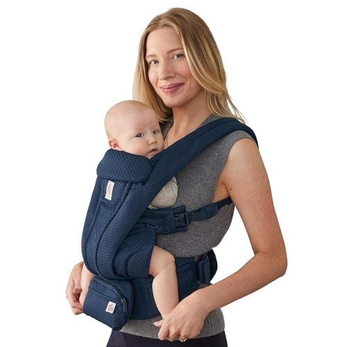 Ergobaby Omni Deluxe Baby Carrier for Newborn to Toddlers 0-48 Months (7-45 lbs) - 4-Position Breathable Mesh Baby Carrier with Ergonomic Support, Storage Pockets, and Sun Hood - Midnight Blue