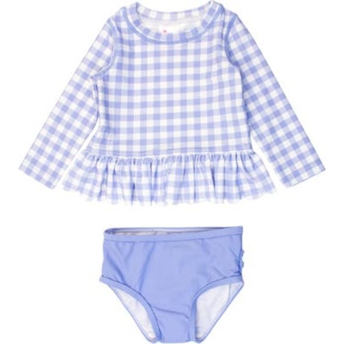 Girls UPF50+ Sun Protected Scallop Hem Long Sleeve Rash Guard Bikini, 3-6M