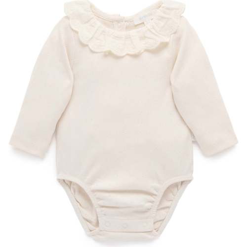 Ruffle Pointelle Bodysuit Cloud - Purebaby Rompers | Maisonette