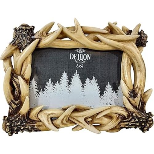 LL Home De Leon Collections Polyresin Intertwined Deer Buck Stag Antler Rustic Forest 6x4 Standing Landscape Photo Picture Frame