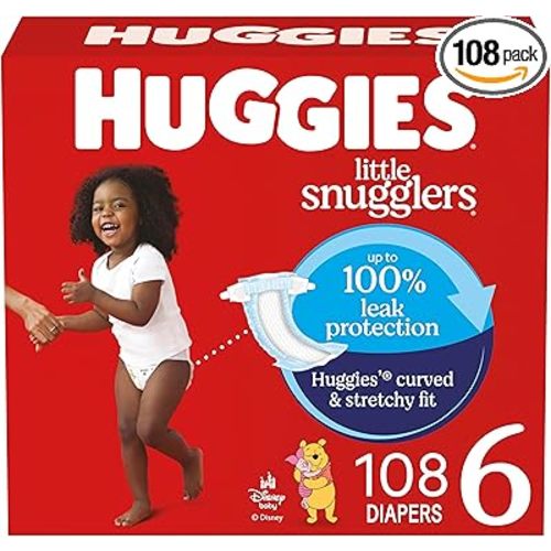 Huggies Size 6 Diapers, Little Snugglers Baby Diapers, Size 6 (35+ lbs), 108 Count (2 Packs of 54), Packaging May Vary