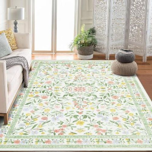 Fulvari Machine Washable Area Rugs Non Slip,Soft Boho Living Room Rugs,Distressed Throw Carpet for Home Office Dinning Room Kids Playroom