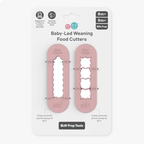 ezpz Baby-Led Weaning Food Cutters (2 pack in Blush) - 6/9 Months + | Food Prep for Infants - Designed by a Pediatric Feeding Specialist