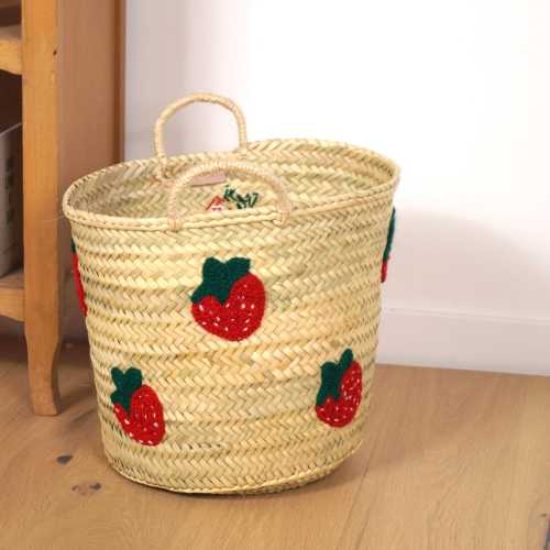 Palm Leaf Basket - STRAWBERRY, Wicker Storage Basket