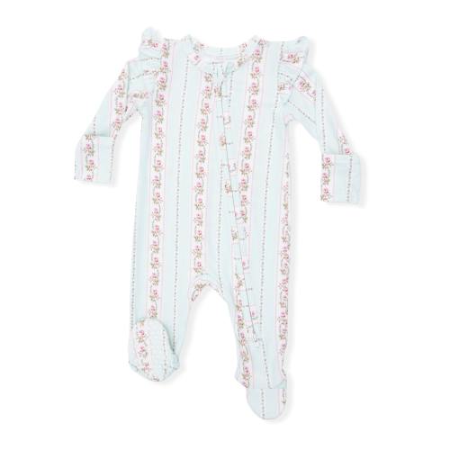 Antoinette Stripe - 2 Way Ruffle Sleeve Zipper Footie