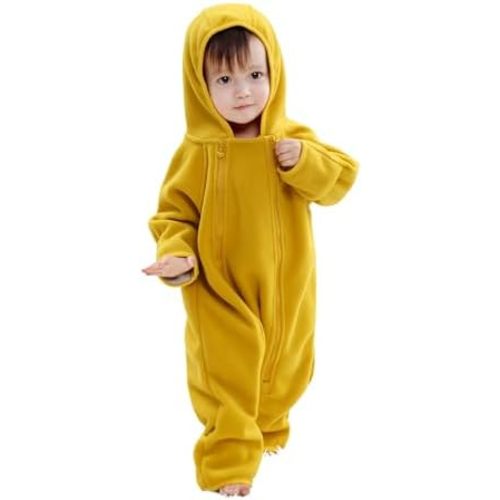Baby Romper Winter Boy Girl Solid Polar Fleece Zipper Fold-over Mitten Footie Hooded Jumpsuit Outerwear Fall Spring