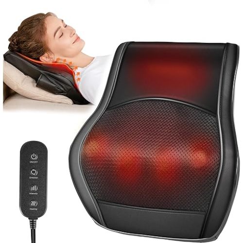 Neck and Back Massager for Pain Relief Deep Tissue with Heat, Shiatsu Shoulder Massager with Bi-Directional Rotating Head for Neck, Back, Shoulders, and Legs