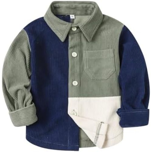 Toddler Boys Button Down Shirt Baby Long Sleeve Corduroy Color Block Kids Outfit Fall Winter Clothes