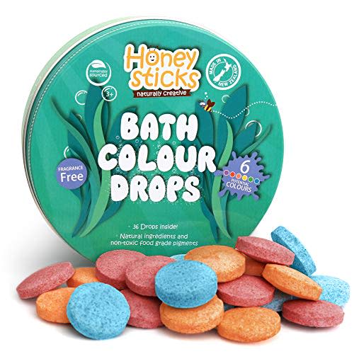 Honeysticks Bath Color Tablets for Kids - Non Toxic Bathtub Drops Made with Natural Ingredients and Food Grade Colors - Fragrance Free - Fizzy, Brightly Colored Bathtime Fun, Great Gift - 36 Drops