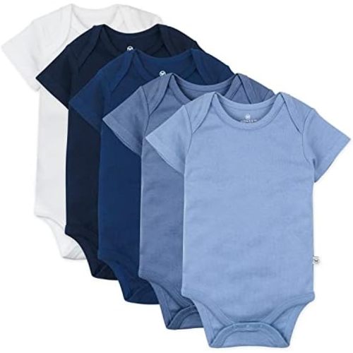 HonestBaby 5-pack Short Sleeve Bodysuits One-piece 100% Organic Cotton for Infant Baby Boys