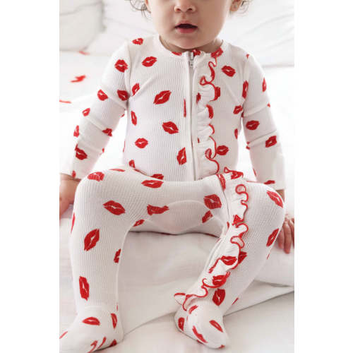 Little Kisses Bamboo Waffle Ruffle Zipper Footie