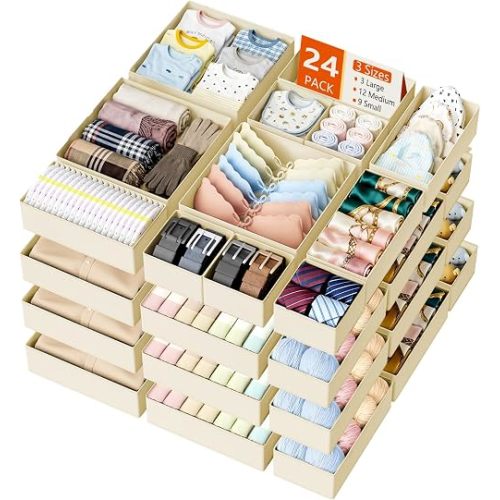 DIMJ Drawer Organizer Clothes 24 Pack - Foldable Baby Organizers and Storage Dresser Organizer for Bedroom, Closet Nursery Organization Dresser Dividers for underwear, Sock, Bra, Belt, Tie