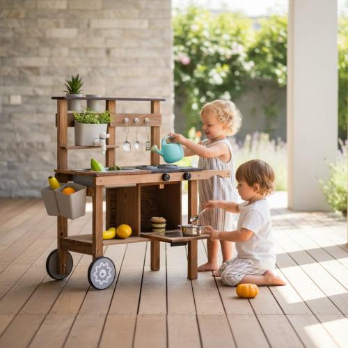 Montessori Mud Kitchen Playset: Rolling Outdoor Toy with Sink & Faucet
