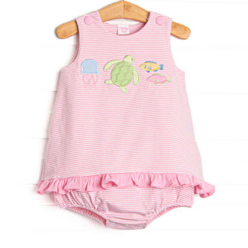 Sea Turtle Season Applique Skirted Bubble, Pink – Stitchy Fish