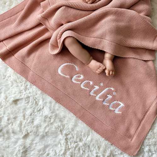Personalized Knit Cotton Baby Blanket: Custom Embroidered Name