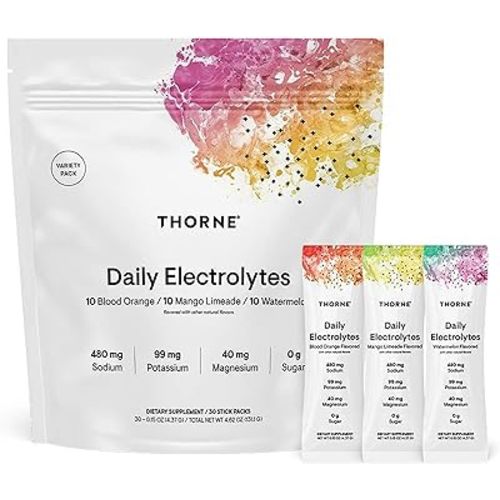 THORNE - Daily Electrolytes - Zero Sugar & Low-Calorie Electrolyte Powder Drink Mix - Flavors Derived from Natural Sources - NSF Certified for Sport - Variety - 30 Stick Packs