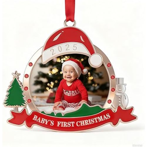 Personalized Baby First Christmas Photo Ornament 2025 - My 1st Christmas Xmas Tree Picture Frame Baby Ornament 2025