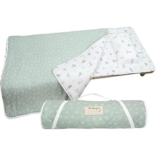 Living Textiles Deluxe Nursery Nap Mat - 100% Cotton Quilted Mat, Removable Blanket & Pillow, Rolls Compactly, Secure Elastic Loops, Machine Washable, Perfect for Daycare & Preschool